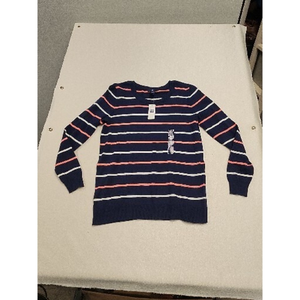 Gap Womens Navy Blue Coral White Striped Crewneck Sweater 412459-00-1 Small NWT